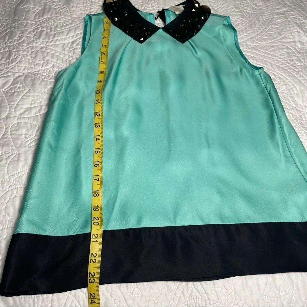 Kate Spade New York Sleeveless Embellished Collar Top Size 2 Aqua Black Trim